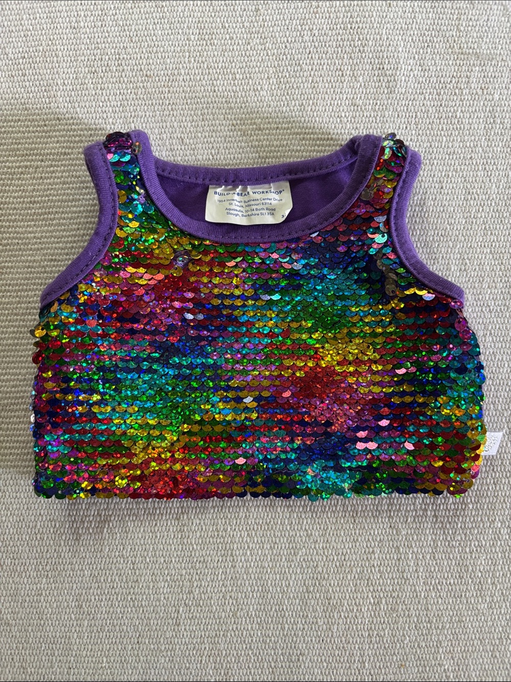 Build-A-Bear Rainbow Sequin Tank Top with Purple Trim